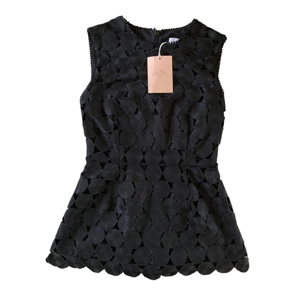 Pearl by Lela Rose Circle Guipure Lace Peplum Black Top NWT Romantic Chic - Picture 10 of 12